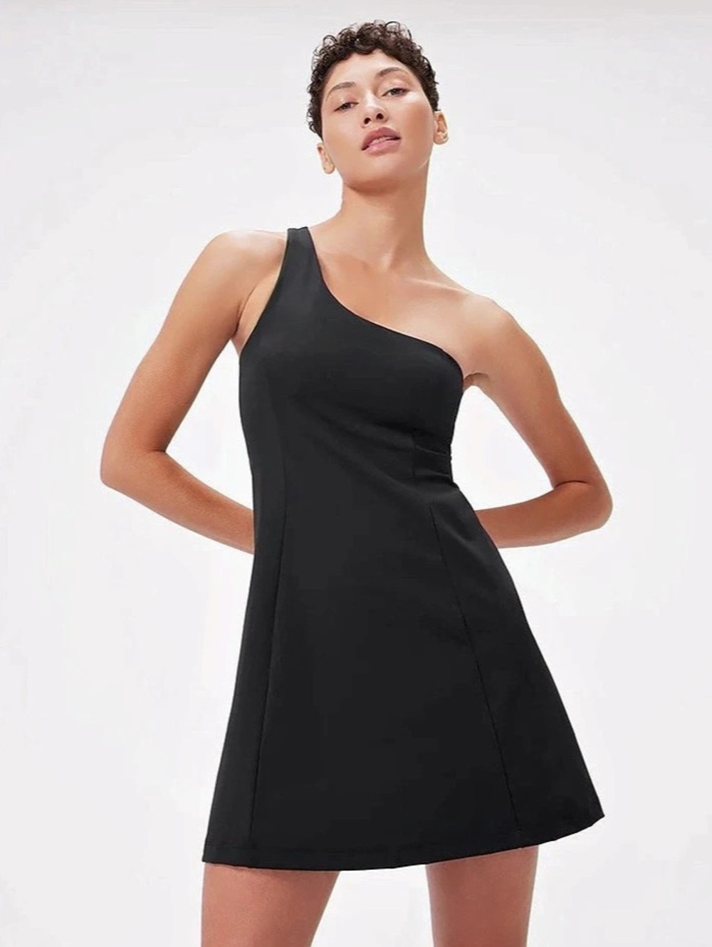 Outdoor Voices One Shoulder Athletic Dress in Black